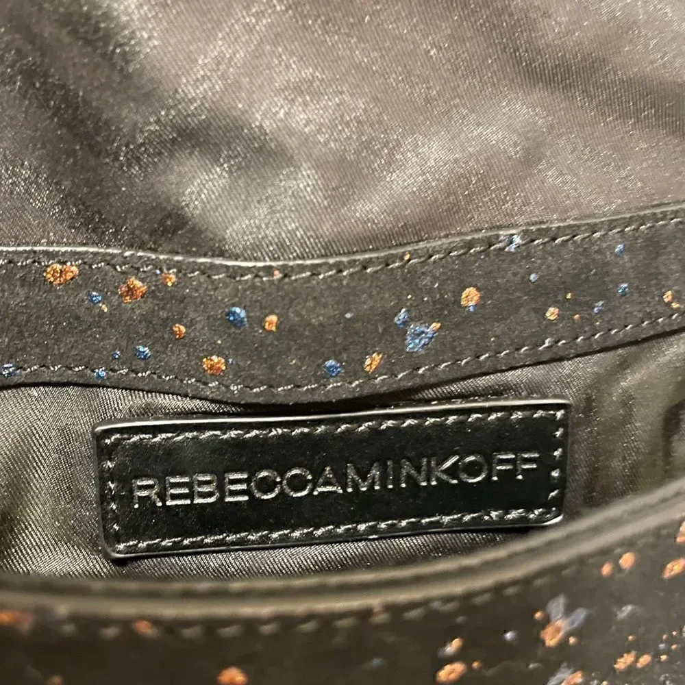 Rebecca Minkoff Black Suede Crossbody Bag with Cobalt Blue & Rose Gold Splatter